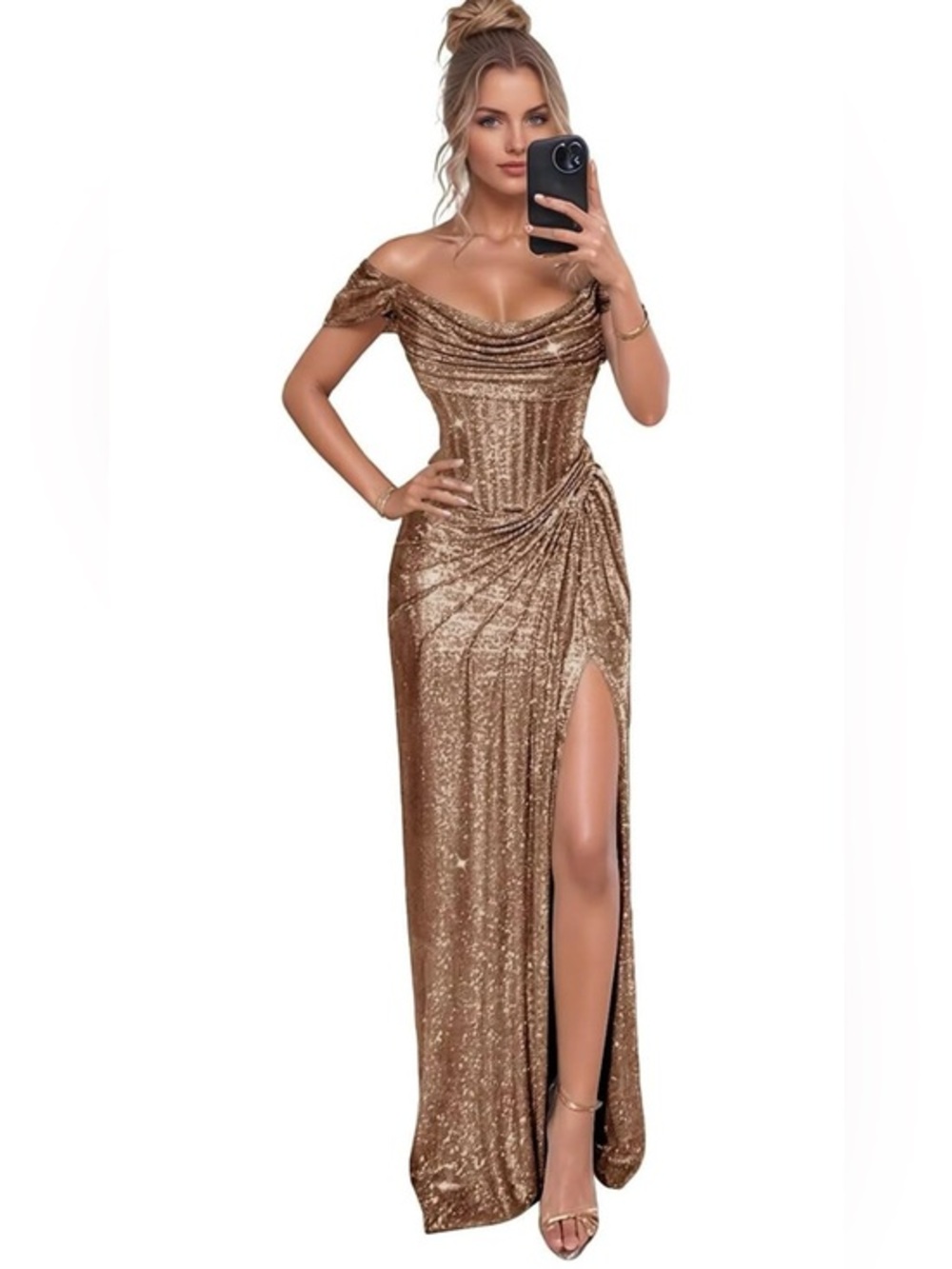 Witness of Love Rose Gold Sequin Formal Gown – Size Large (Fits US 10-12)